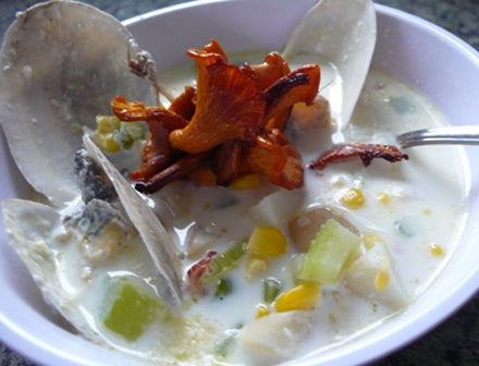 Chanterelle and clam chowder